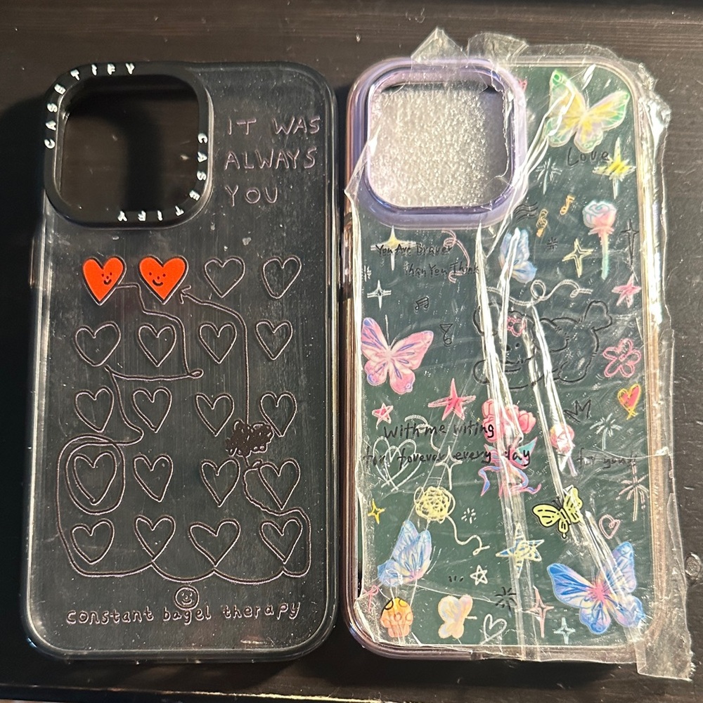 Heart and Butterfly Design Phone Cases - Black and Purple